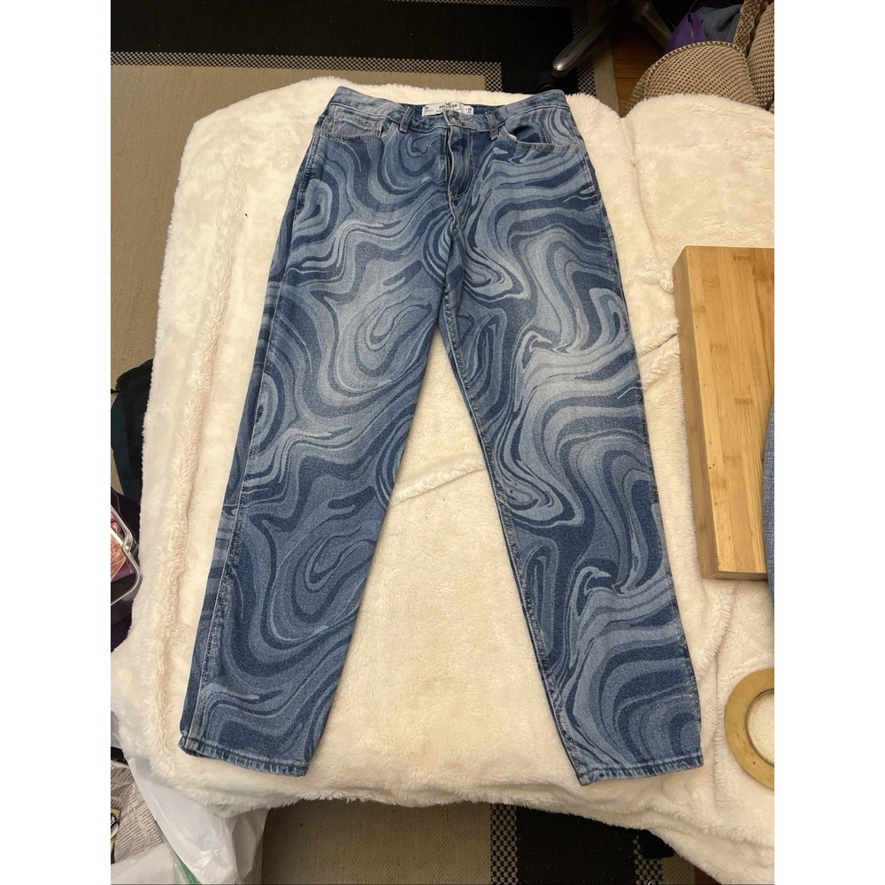 Hollister Curvy High-Rise Mom Jeans Marble Womens Blue 28 / 27 Denim Stretch 7R